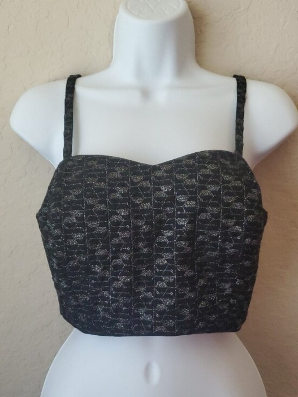SAYISHA Black Saree Blouse Metallic Silver Brocade Crop Top Camisole Bustier